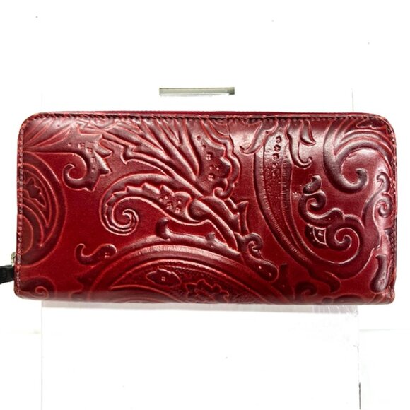 Unique Retro Leather Vintage Etro Women Burgendy Brown Wallet Full Zip 9x4" (10) - Picture 2 of 9